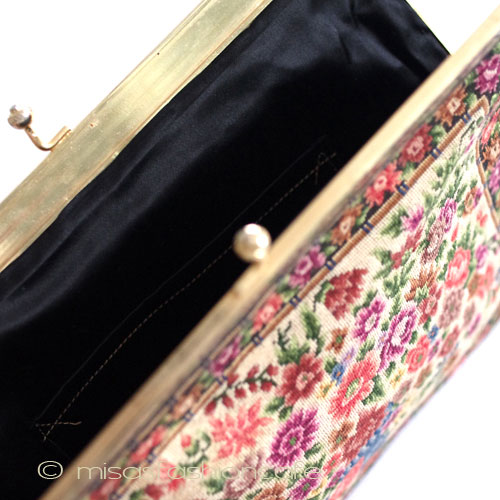 （画像用） ヴィンテージ　バッグ 総刺繍お花 プチポアン