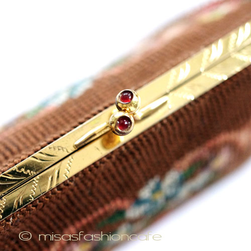 （画像用） ビンテージ　バッグ ローズ刺繍プチポアン