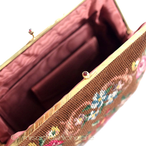 （画像用） ビンテージ　バッグ ローズ刺繍プチポアン