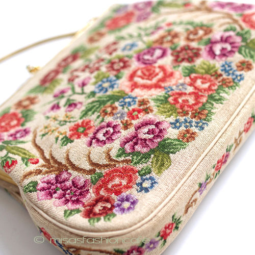 （画像用） ヴィンテージ　バッグ 総刺繍花 プチポアン