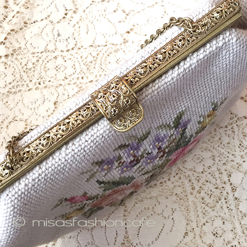 （画像用） ヴィンテージ刺繍バッグ（大） プチポアンお花ブーケ