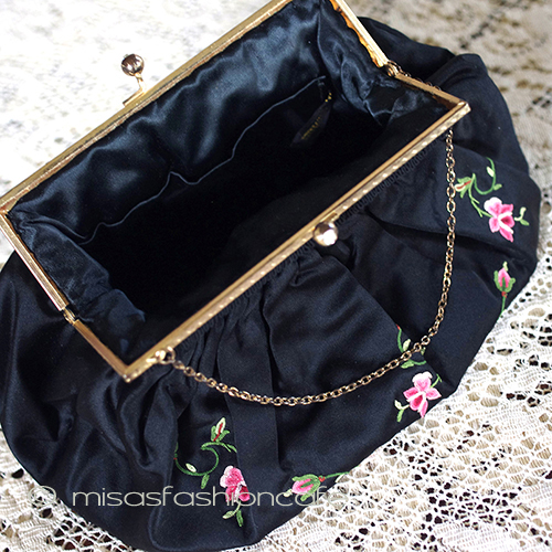 （画像用） ヴィンテージバッグ　仏製 お花刺繍とビジュー金具