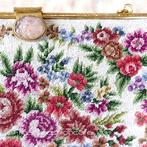 （画像用） ヴィンテージ　バッグ　 天然石お花 プチポアン