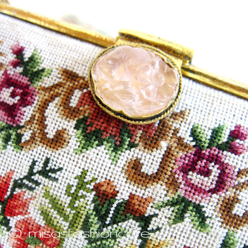 （画像用） ヴィンテージ バッグ 天然石お花 プチポアン