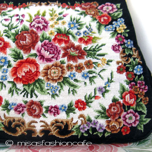 （画像用） ヴィンテージ バッグ 総刺繍お花 プチポアン