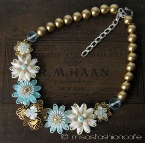 （画像用） NY お花ネックレス 　ターコイズ・ゴールド