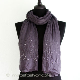 （画像用） ビジュー　ストール グレー＆クリアストーン大判