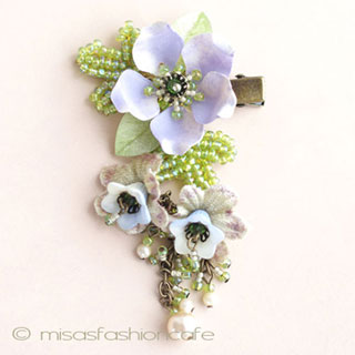 （画像用） CA/仏製ヘアークリップ お花パープル＆パール