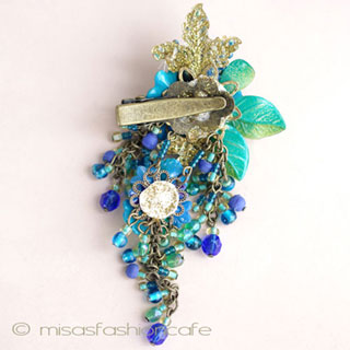 （画像用） CA/仏製ヘアークリップ ブルーグリーンのお花