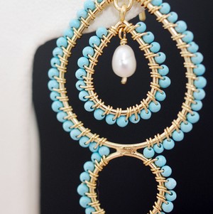 （画像用） ピアスまたはイヤリング 18Kgf 真珠ターコイズ