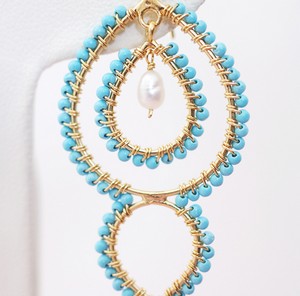 （画像用） ピアスまたはイヤリング 18Kgf 真珠ターコイズ