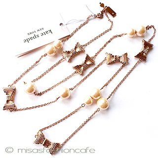 （画像用） ケイトスペード　リボン パール　ロングネックレス