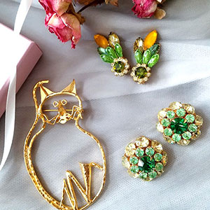 （画像用） ヴィンテージジュエリー グリーン＆ゴールドSet