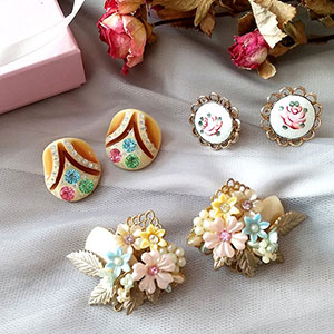 （画像用） ヴィンテージイヤリング 「パステル」３点セット