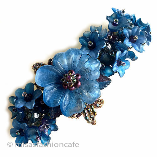 （画像用） ヘアーバレッタ　再販 紺の花フラワーブーケ