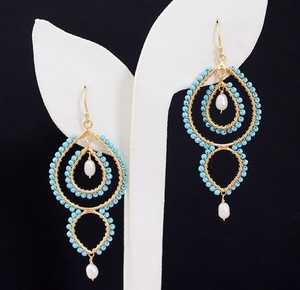 （画像用） ピアスまたはイヤリング 18Kgf 真珠ターコイズ