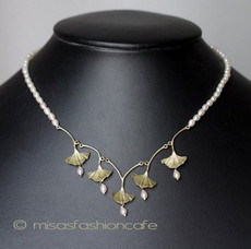（画像用） Michaudネックレス　新着 　真珠　イチョウの葉