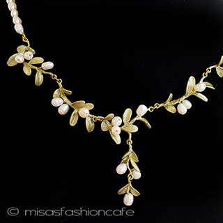 （画像用） パールの花　ネックレス 真珠と葉　ボタニカル