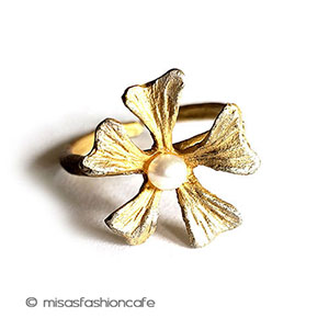 （画像用） マイケルミショー　指輪 真珠24Kgpのお花リング