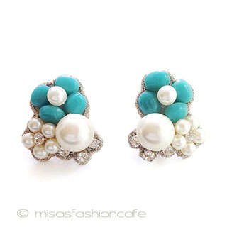 （画像用） ガラス＆パールの花ブーケ ピアス・イヤリング再販