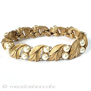 （画像用） Trifari　 トリファリ パール金葉ブレスレット