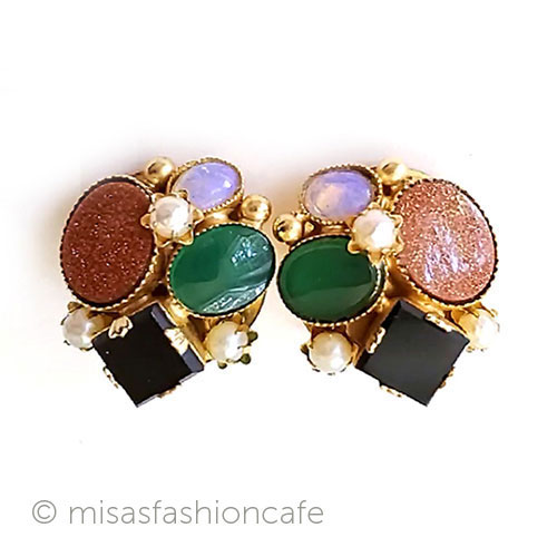 （画像用） アンティークイヤリング 真珠・天然石オパール