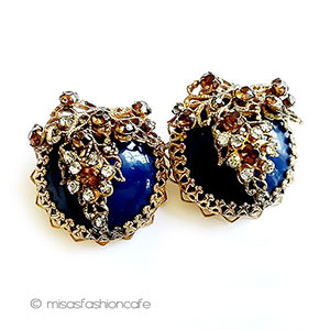 （画像用） ヴィンテージイヤリング 大ぶり濃紺装飾ビジュー