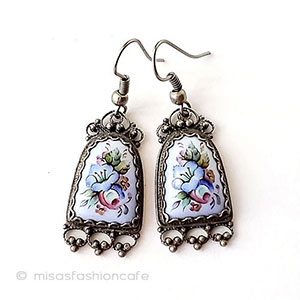 （画像用） アンティークジュエリー ポーセラーツ花ピアス