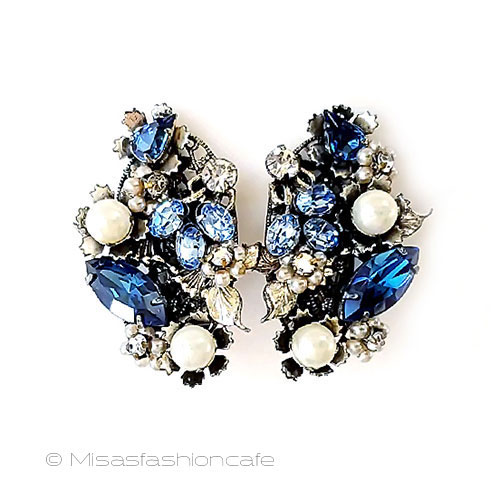 （画像用） Robert　イヤリング パール&ブルーRSの花