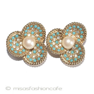 （画像用） Carnegie　イヤリング ターコイズ＆パールの花