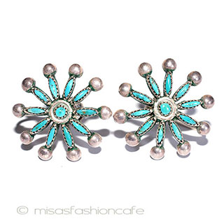 （画像用） ターコイズ・銀製の花 Sterling　イヤリング 