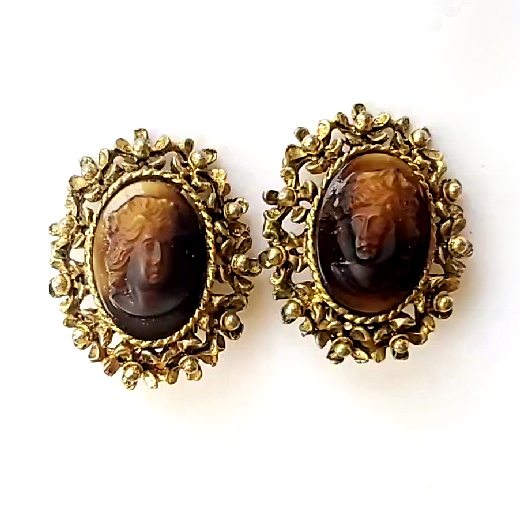 （画像用） アンティークジュエリー JONNEカメオイヤリング