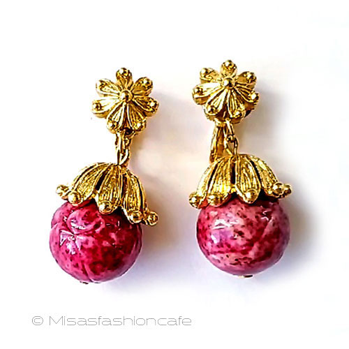 （画像用） Trifari　 トリファリ マゼンタ花イヤリング