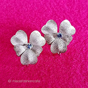 （画像用） Sterling銀製イヤリング パンジー・すみれのお花