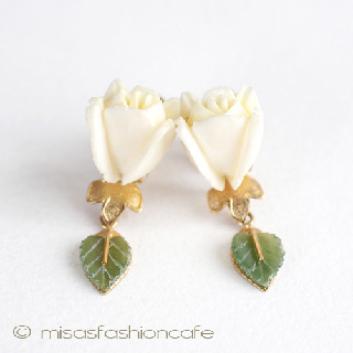 （画像用） 本象牙・ヒスイ　12K　 ローズ イヤリング