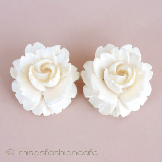 （画像用） 本象牙 アイボリー ローズ イヤリング