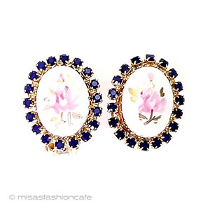 （画像用） Hobe刻印　イヤリング ローズ花ポーセラーツ