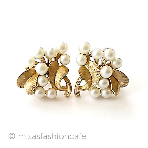 （画像用） Trifari　 トリファリ パール金葉イヤリング