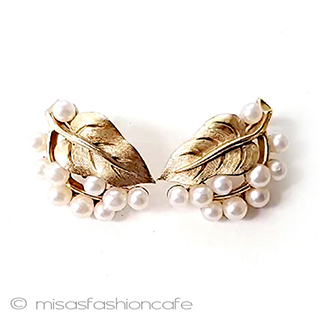 （画像用） ヴィンテージイヤリング トリファリ　葉パール