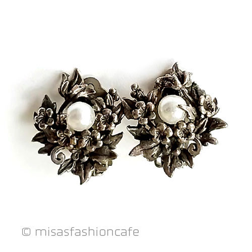（画像用） アンティークジュエリー パール　銀製925お花