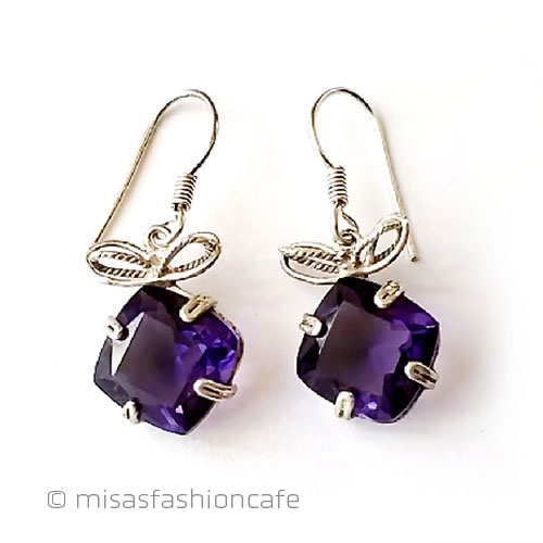 （画像用） 天然石アメジスト　ピアス スターリング銀製リボン