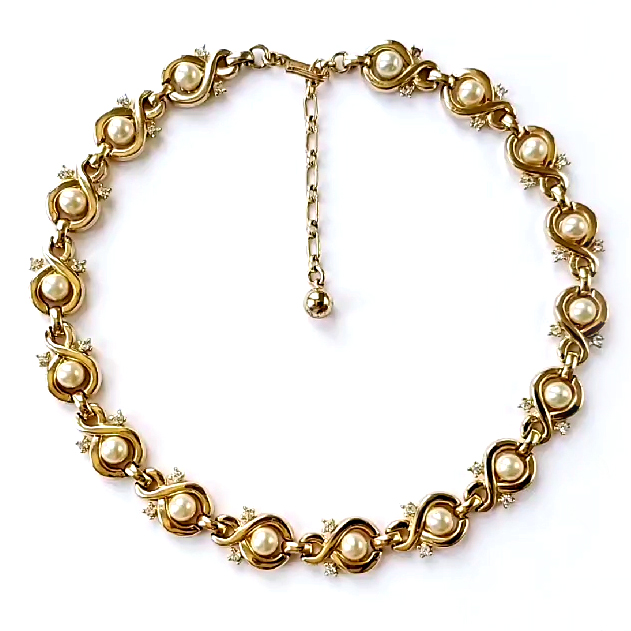 （画像用） ヴィンテージネックレス トリファリ　パール