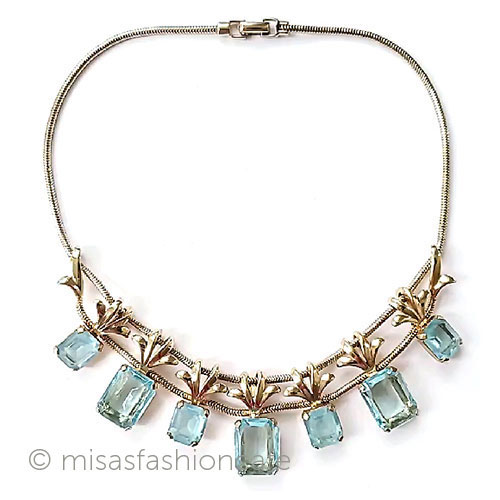 （画像用） ヴィンテージネックレス Ledo刻印アクアガラス