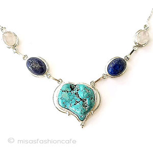 （画像用） 天然石ターコイズ　銀製 ローズクオーツネックレス