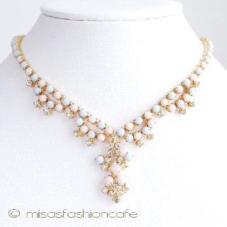 （画像用） ベビーピンク＆ブルー ガラス＆RS ネックレス