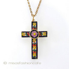 （画像用） イタリア製　モザイク 　花の十字架ネックレス