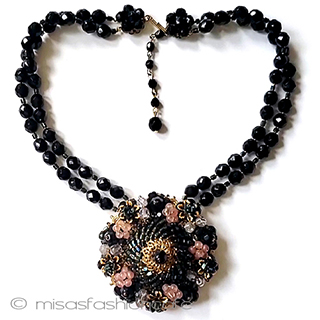 （画像用） ヴィンテージネックレス 花フレンチジェット2連