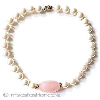 （画像用） アンティークネックレス パール銀ローズクオーツ