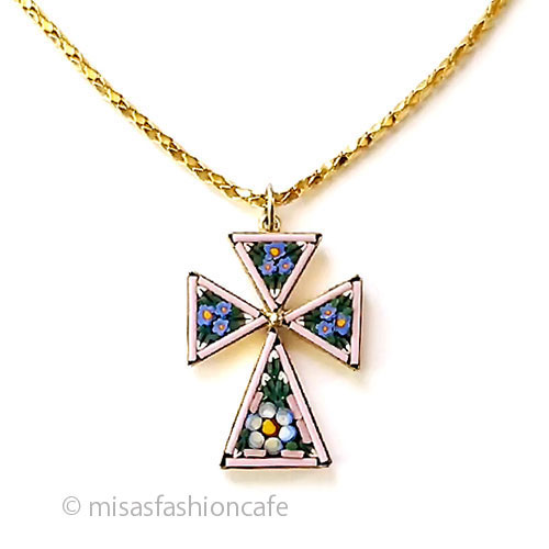 （画像用） イタリア製　お花モザイク クロス十字架ネックレス
