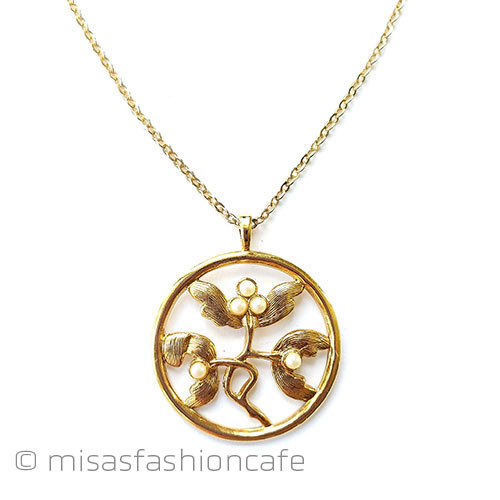 （画像用） アンティークジュエリー パール宿り木ネックレス